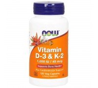 Витамины NOW Vitamin D-3 & K-2 1,000 IU/45 мкг - 120 веган кап