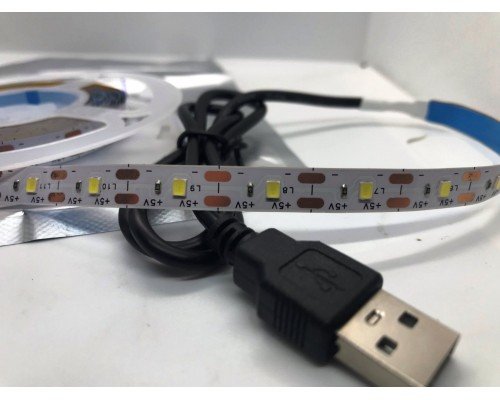 Светодиодная Лед лента 1 метр Led светильник USB, 5 В, от повербанка или USB зарядки белый\White