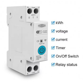 WI FI реле,  автоматичний вимикач, однофазний на Din-рейку, моніторинг енергоспоживання