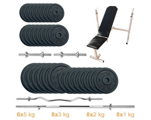 Скамья для жима с набором штанг + гантели металлические Newt Gym Set-SKHW Home 94 кг