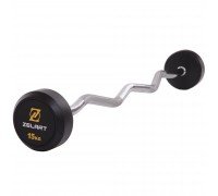 Штанга фиксированная изогнутая обрезиненная Zelart Rubber Coated Barbell TA-2687-15 длина-95см 15кг черный