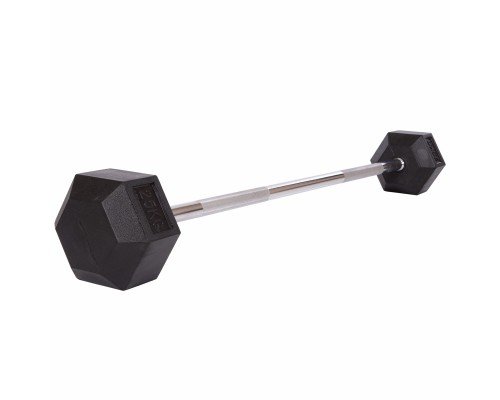 Штанга фиксированная прямая обрезиненная Record Rubber Hexagon Barbell TA-6230-25 длина-95см 25кг черный