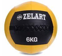 Мяч набивной для кросфита волбол WALL BALL Zelart FI-5168-6 6кг черный-желтый