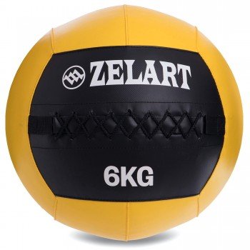 Мяч набивной для кросфита волбол WALL BALL Zelart FI-5168-6 6кг черный-желтый