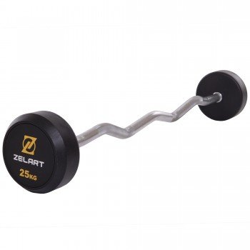 Штанга фиксированная изогнутая обрезиненная Zelart Rubber Coated Barbell TA-2687-25 длина-95см 25кг черный