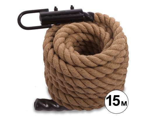 Канат спортивный для лазанья с креплением COMBAT BATTLE ROPE Zelart FI-0909-15 15м коричневый