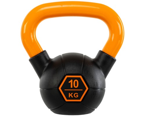 Гиря тренировочная цельная обрезиненная с окрашенной ручкой LiveUp Urethane competition kettlebell UAZE5336-10 вес 10кг черный-оранжевый