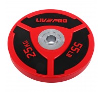 Бамперные диски полиуретановые Bumper Plates LiveUp LP8027-25 ø50.5мм 25кг красный-черный