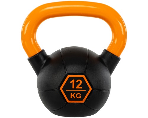 Гиря тренировочная цельная обрезиненная с окрашенной ручкой LiveUp Urethane competition kettlebell UAZE5336-12 вес 12кг черный-оранжевый