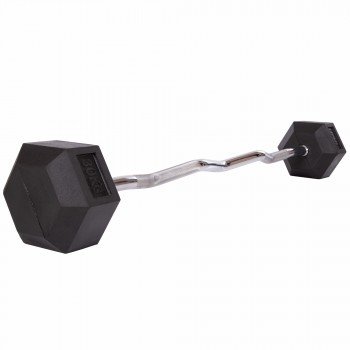 Штанга фиксированная изогнутая обрезиненная Rubber Hexagon Barbell Zelart TA-6231-30 длина-95см 30кг черный