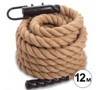 Канат спортивный для лазанья с креплением COMBAT BATTLE ROPE Zelart FI-0910-12 12м коричневый