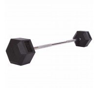 Штанга фиксированная прямая обрезиненная Record Rubber Hexagon Barbell TA-6230-45 длина-95см 45кг черный