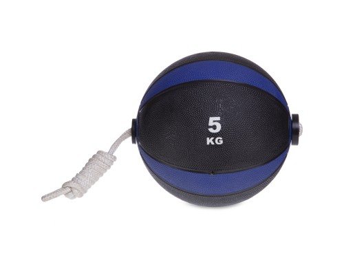 Мяч медицинский Tornado Ball Zelart на веревке FI-5709-5 5кг черный-синий