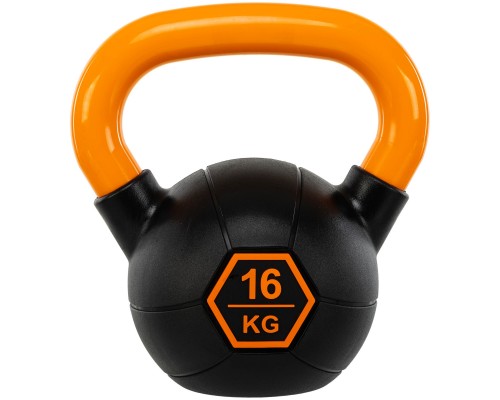 Гиря тренировочная цельная обрезиненная с окрашенной ручкой LiveUp Urethane competition kettlebell UAZE5336-16 вес 16кг черный-оранжевый