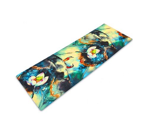 Коврик для йоги Льняной (Yoga mat) Record FI-7157-3 размер 183x61x0,3см принт Зимородки и Лотос