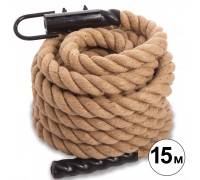 Канат спортивный для лазанья с креплением COMBAT BATTLE ROPE Zelart FI-0910-15 15м коричневый