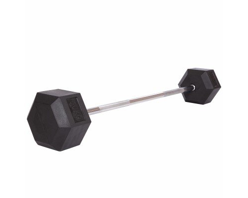 Штанга фиксированная прямая обрезиненная Record Rubber Hexagon Barbell TA-6230-50 длина-95см 50кг черный