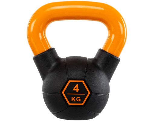 Гиря тренировочная цельная обрезиненная с окрашенной ручкой LiveUp Urethane competition kettlebell UAZE5336-4 вес 4кг черный-оранжевый