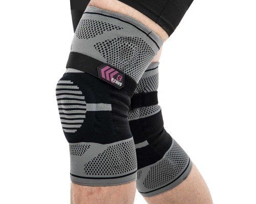 Наколенник бандаж эластичный с фиксирующим ремнем KNEE BRACE EZOUS A-07 2шт M-XL серый-черный Серый-черный