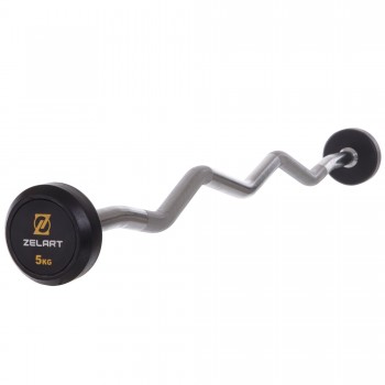 Штанга фиксированная изогнутая обрезиненная Zelart Rubber Coated Barbell TA-2687-5 длина-95см 5кг черный