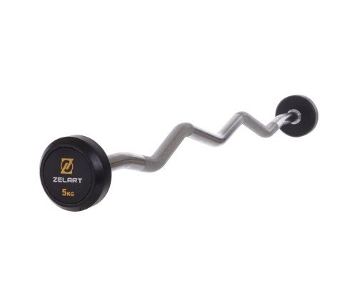 Штанга фиксированная изогнутая обрезиненная Zelart Rubber Coated Barbell TA-2687-5 длина-95см 5кг черный