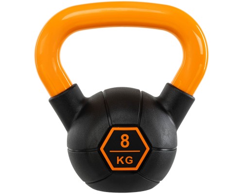 Гиря тренировочная цельная обрезиненная с окрашенной ручкой LiveUp Urethane competition kettlebell UAZE5336-8 вес 8кг черный-оранжевый