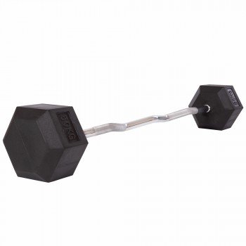 Штанга фиксированная изогнутая обрезиненная Rubber Hexagon Barbell Zelart TA-6231-50 длина-95см 50кг черный