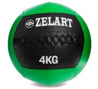 Мяч набивной для кросфита волбол WALL BALL Zelart FI-5168-4 4кг черный-зеленый