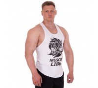 Майка для бодибилдинга и пауэрлифтинга мужская SP-Sport MUSCLE LION ML-1185  Белый