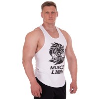 Майка для бодибилдинга и пауэрлифтинга мужская SP-Sport MUSCLE LION ML-1185  Белый